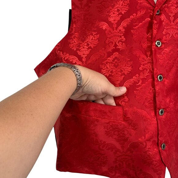 Frontier Classics Mens XL Red Paisley Vest Button Front Adjustable Back Formal - Picture 4 of 14